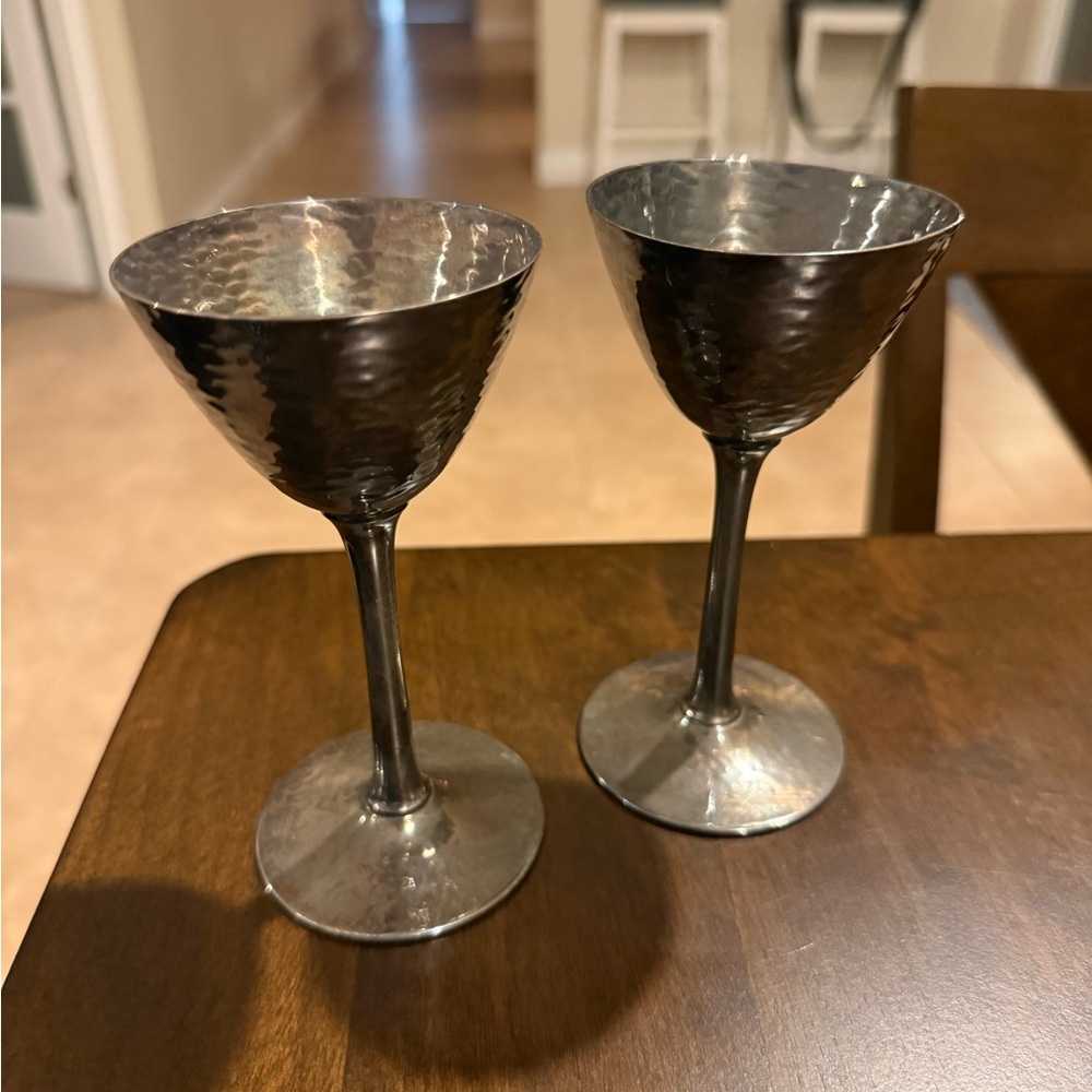 Vintage Hammered Pewter Martini Glasses Set of 2 – Made in India